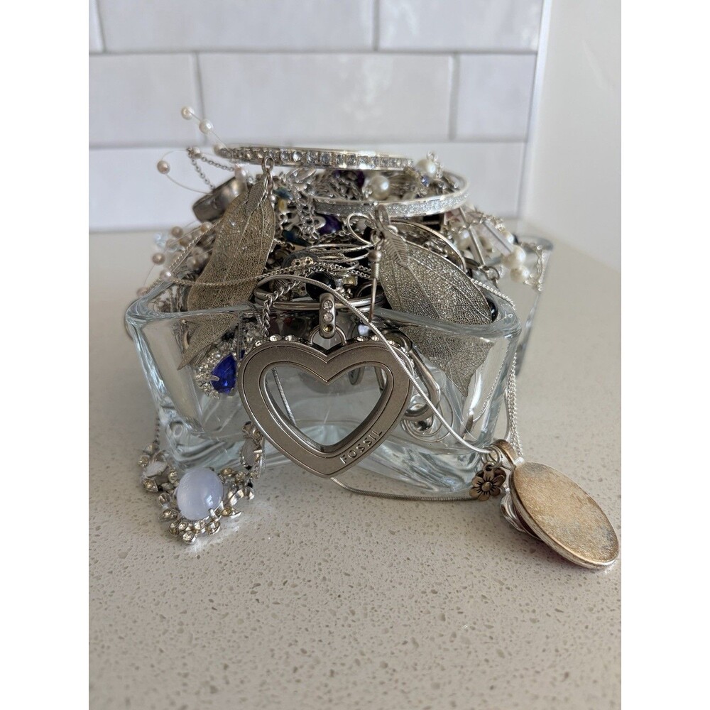 VTG Mystery All Silver Tone Jewelry Jar With Star Candy Dish